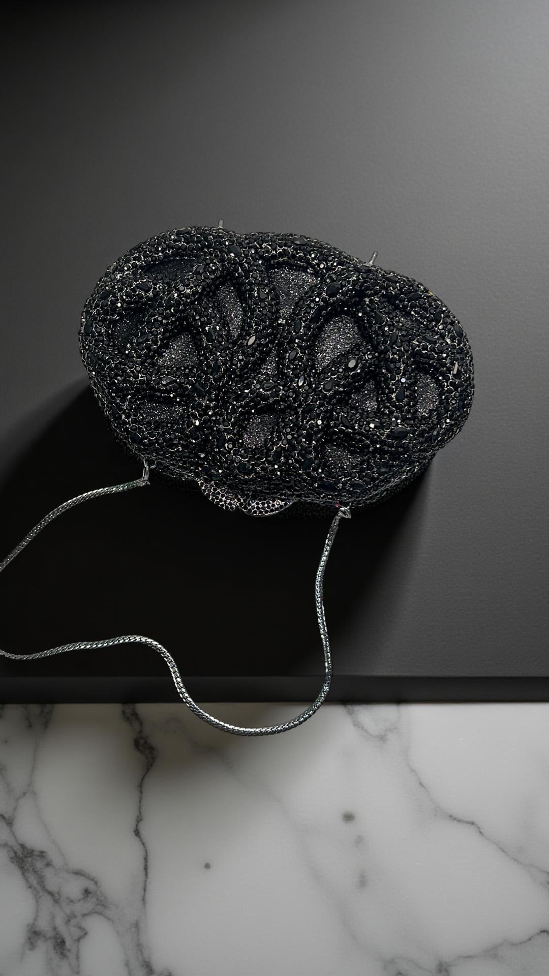 Seoul Spiral Detail Design Clutch Party Purse with Stones in Black
