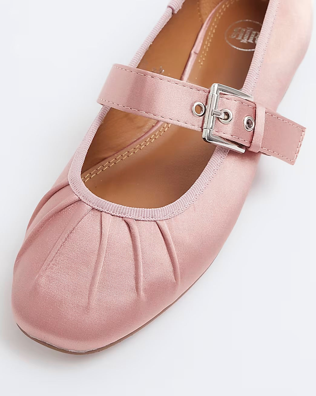 River Island Square Toe Satin-Finish Maryjane Flats in Black