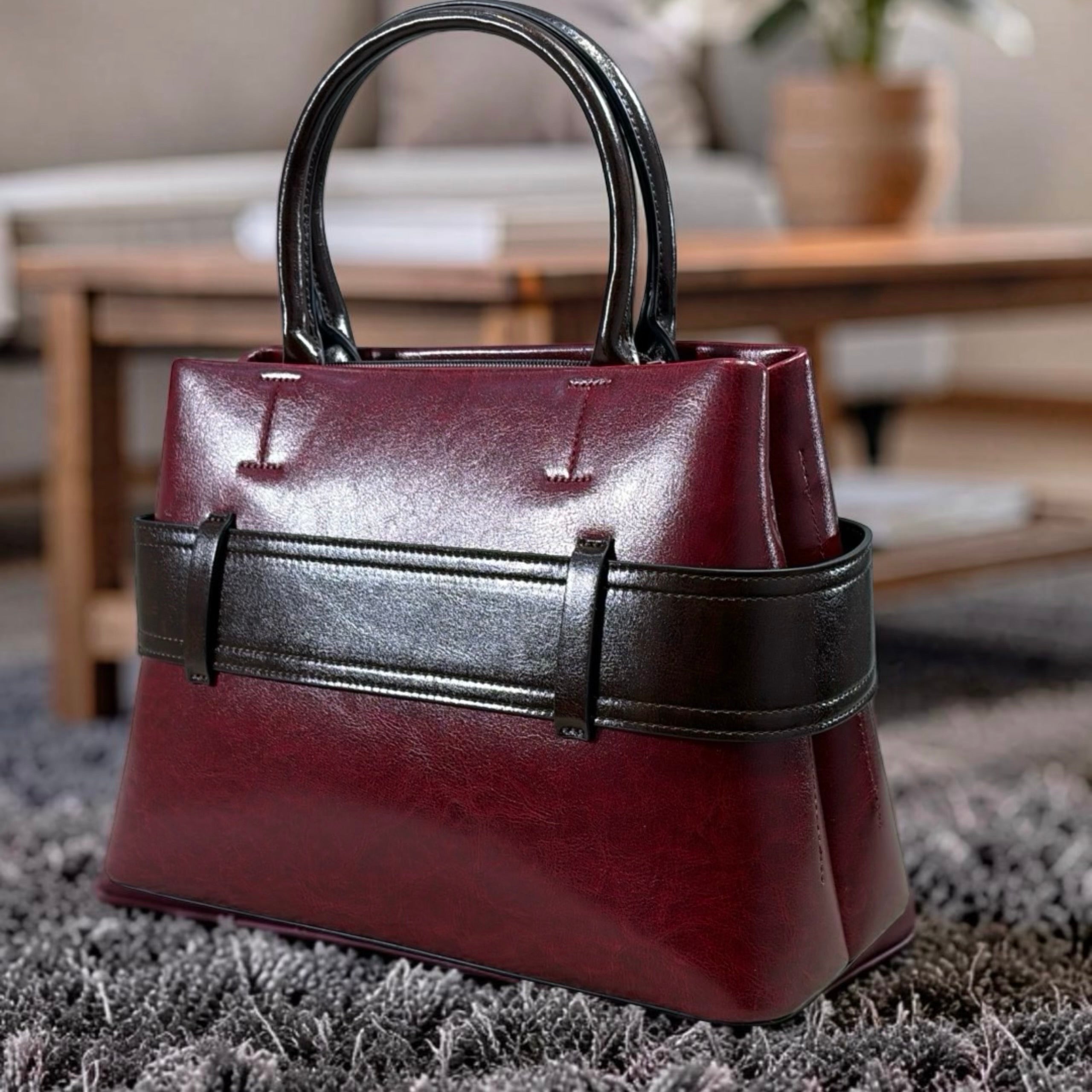 Bagco Belt-Detail Bag in Wine