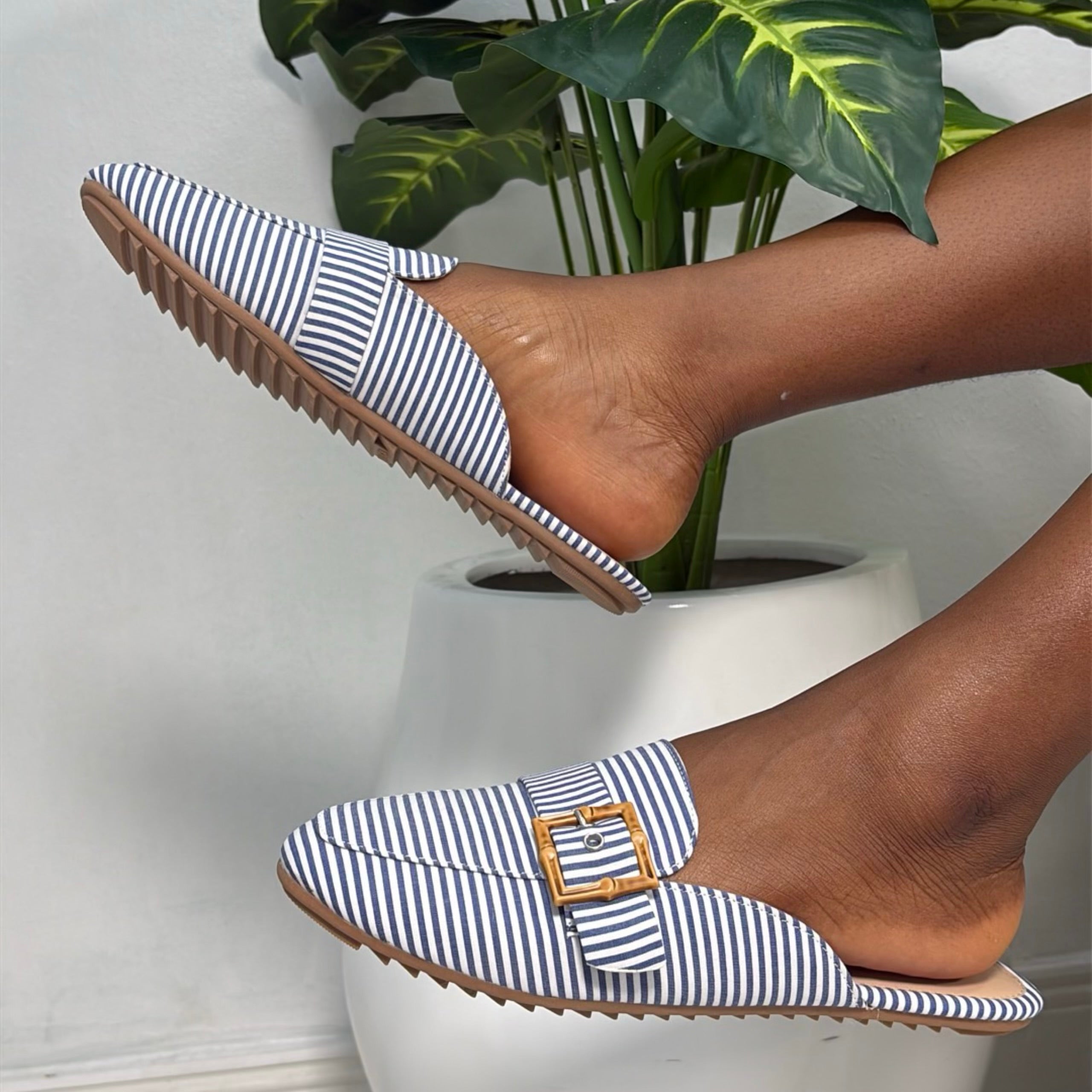 Nautica Stripped Flat Mule in Blue