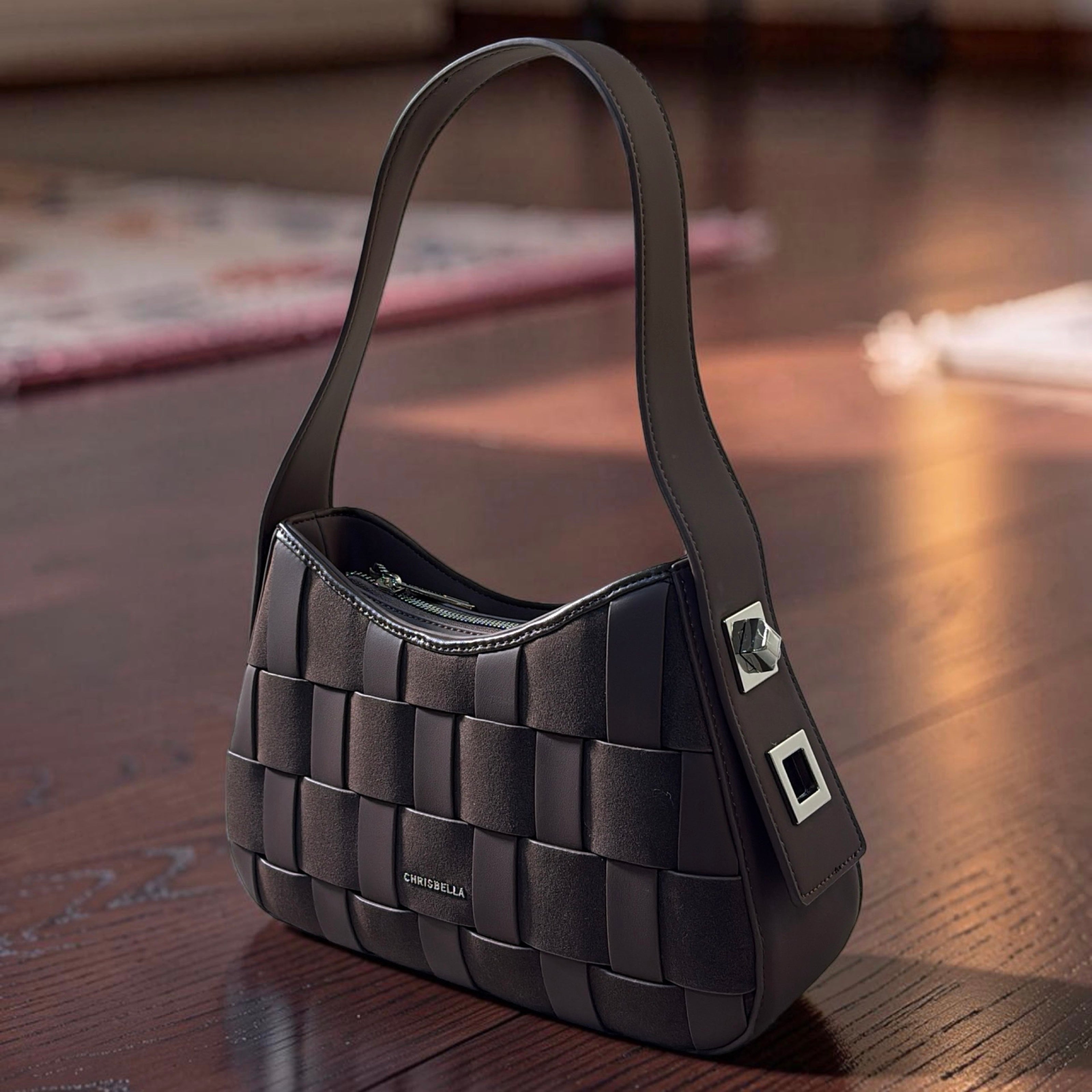 Chrisbella Mat Deisgn Single Strap Shoulder Bag in Coffee