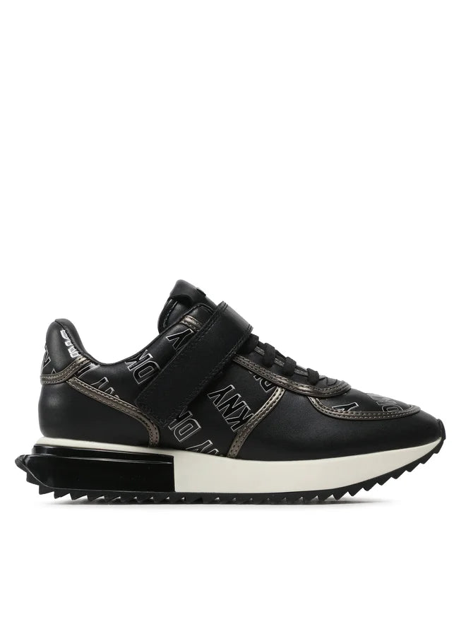 DKNY MONOGRAM VELCRO CLOSURE SNEAKERS IN BLACK