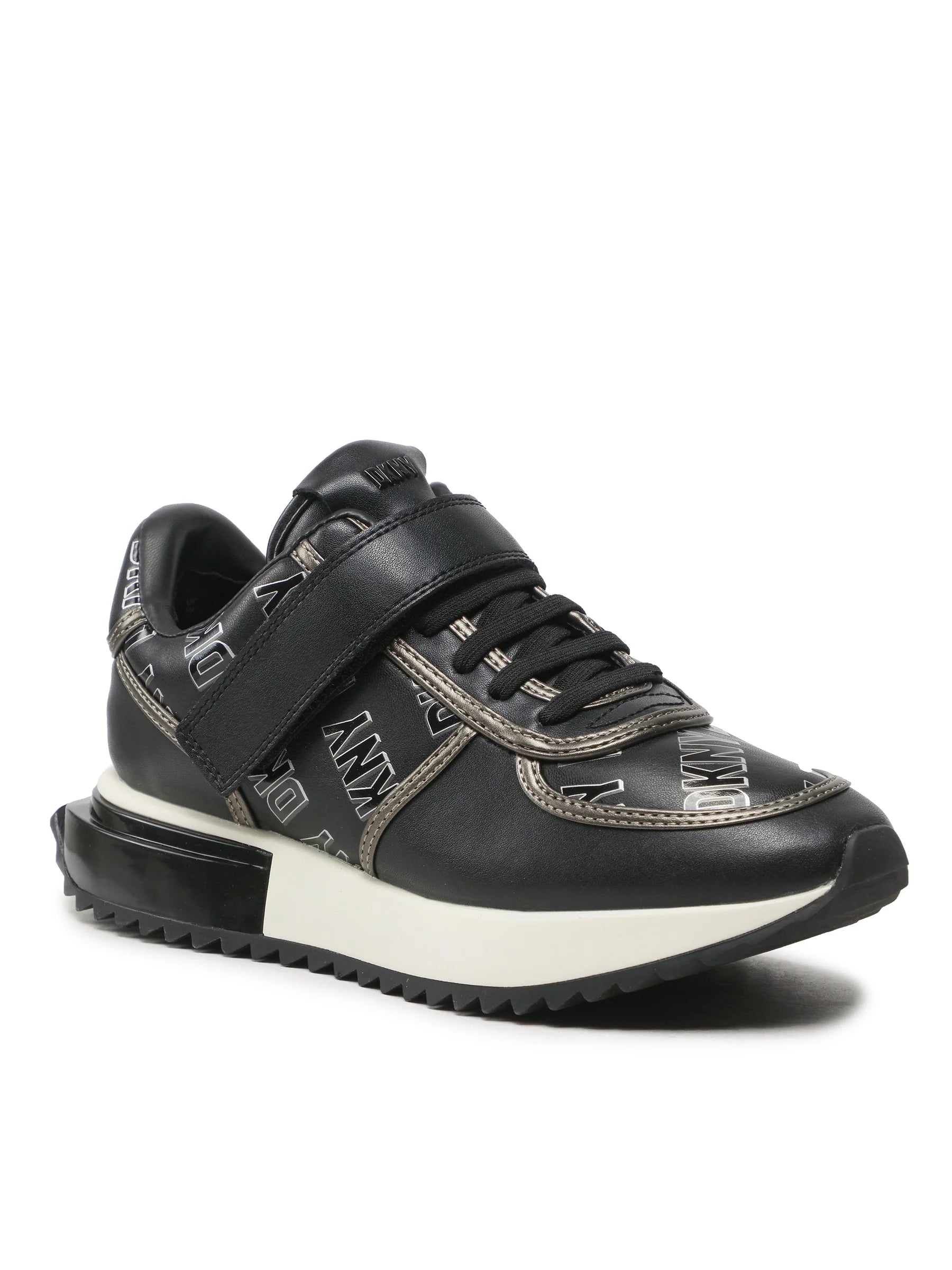 DKNY MONOGRAM VELCRO CLOSURE SNEAKERS IN BLACK