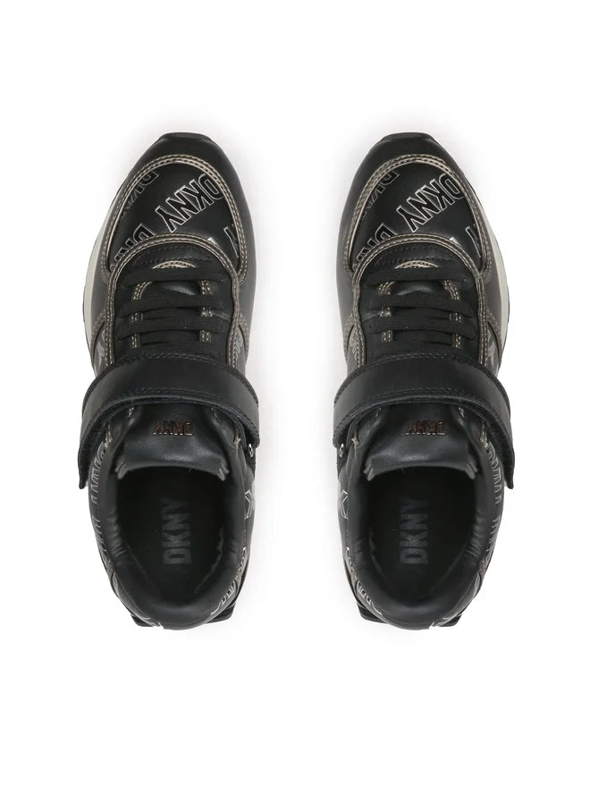 DKNY MONOGRAM VELCRO CLOSURE SNEAKERS IN BLACK