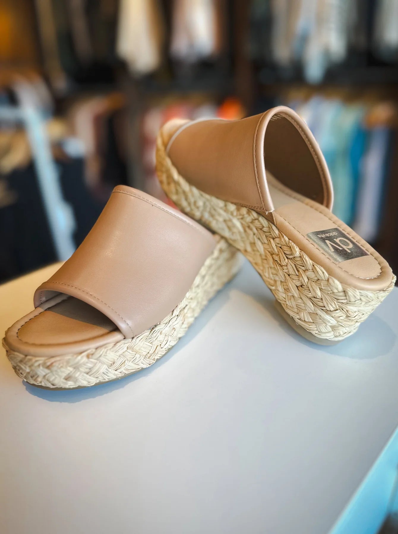 DOLCE VITA RAFFIA WEDGE MULE IN NUDE