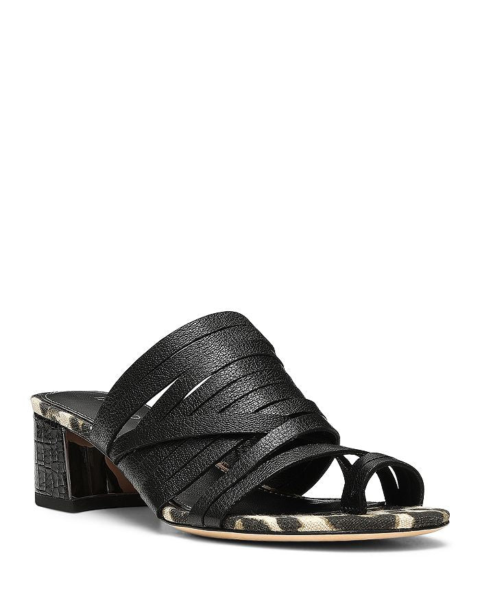 DONALD PLINER ANIMAL PRINT FOOTBED  STRAPPY SANDAL IN BLACK