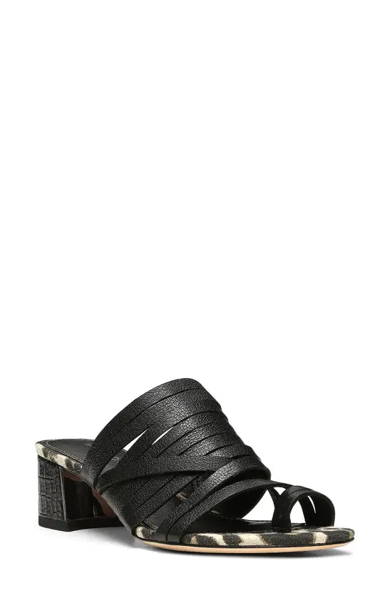 DONALD PLINER ANIMAL PRINT FOOTBED  STRAPPY SANDAL IN BLACK