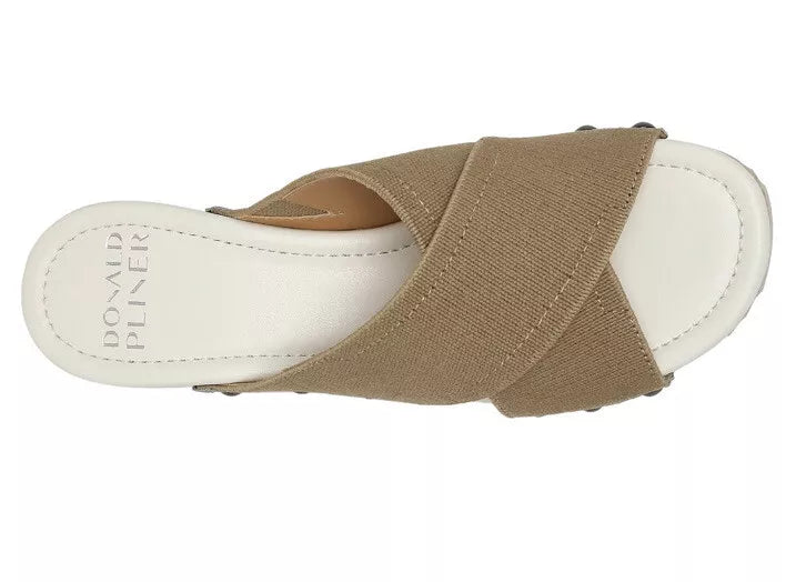 DONALD PLINER FABRIC CROSS STRAP WEDGE SANDAL IN WHITE