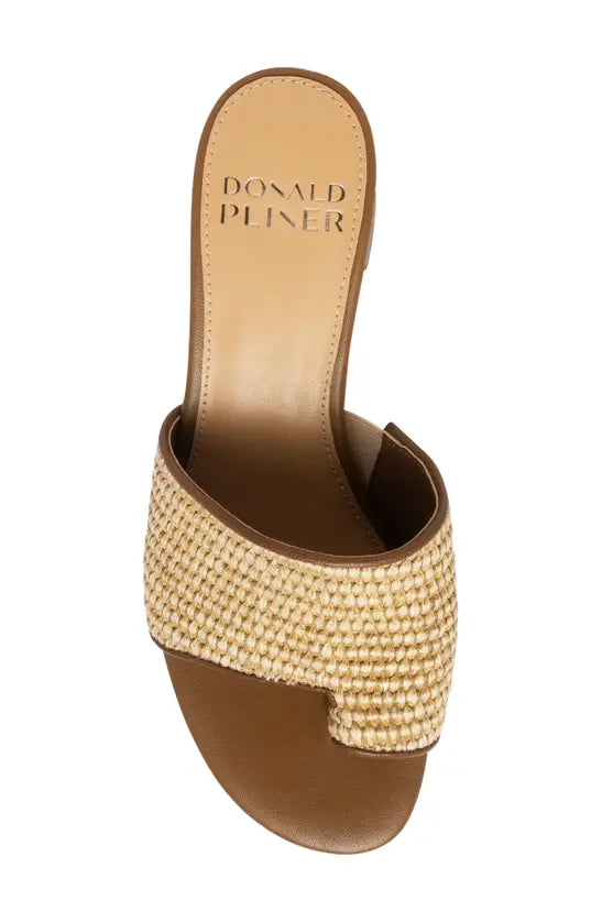 DONALD PLINER FAUX RAFFIA BLOCK HEEL MULE IN BROWN