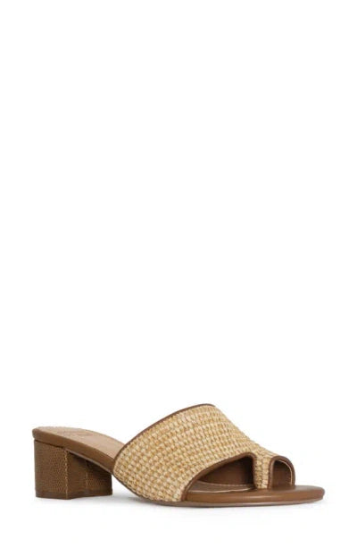 DONALD PLINER FAUX RAFFIA BLOCK HEEL MULE IN BROWN