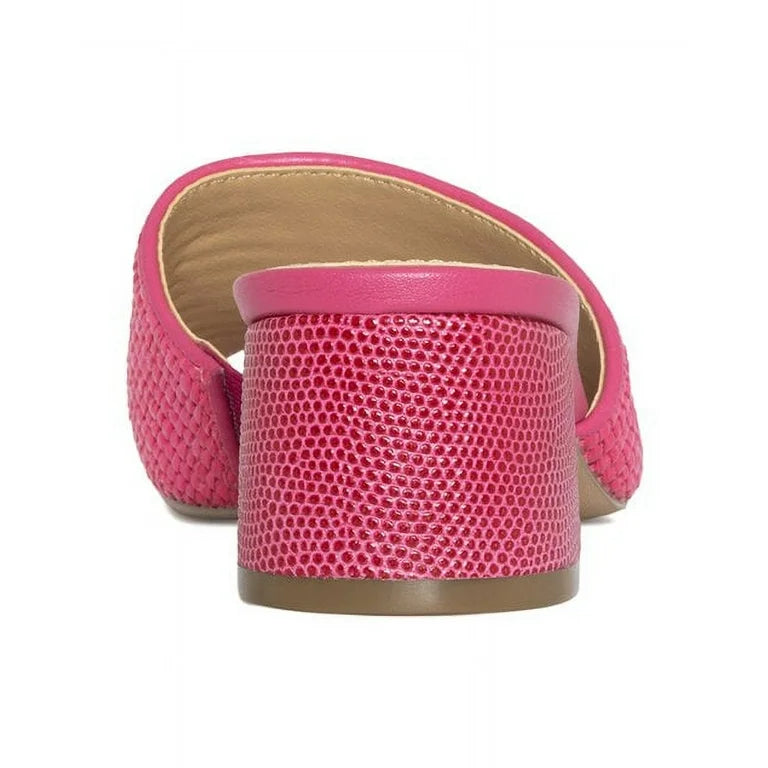 DONALD PLINER FAUX RAFFIA BLOCK HEEL MULE IN FUCHSIA