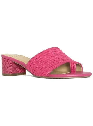 DONALD PLINER FAUX RAFFIA BLOCK HEEL MULE IN FUCHSIA