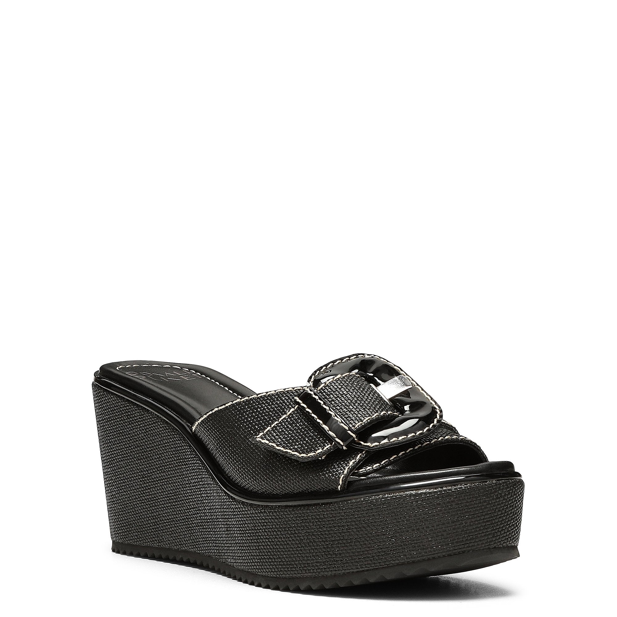 DONALD PLINER FAUX WOVEN FINISH WEDGE MULE IN BLACK