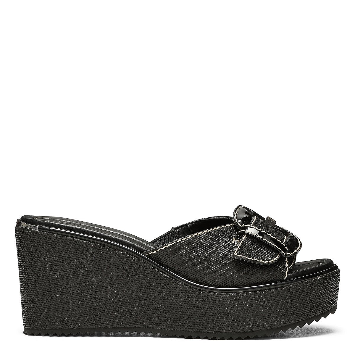 DONALD PLINER FAUX WOVEN FINISH WEDGE MULE IN BLACK