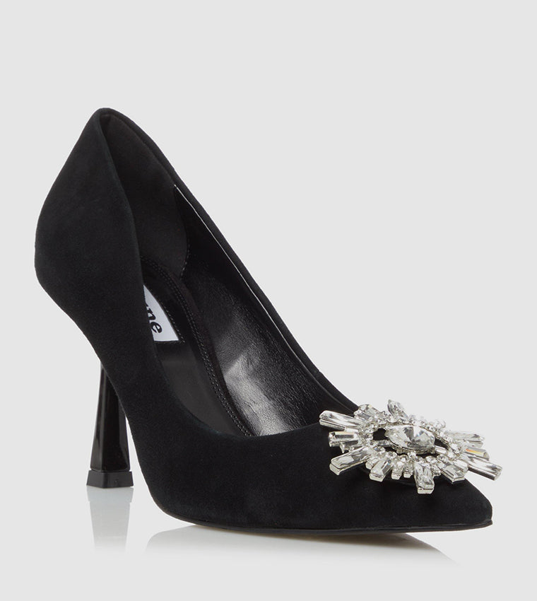 DUNE BLISSFUL BROOCH EMBELLISHED PUMP IN BLACK