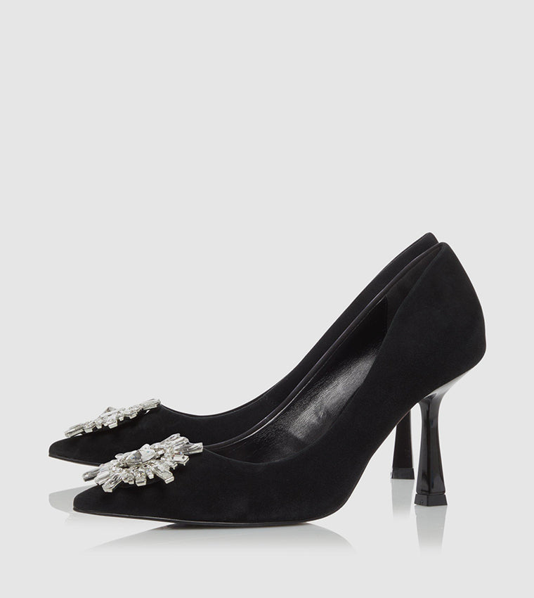 DUNE BLISSFUL BROOCH EMBELLISHED PUMP IN BLACK