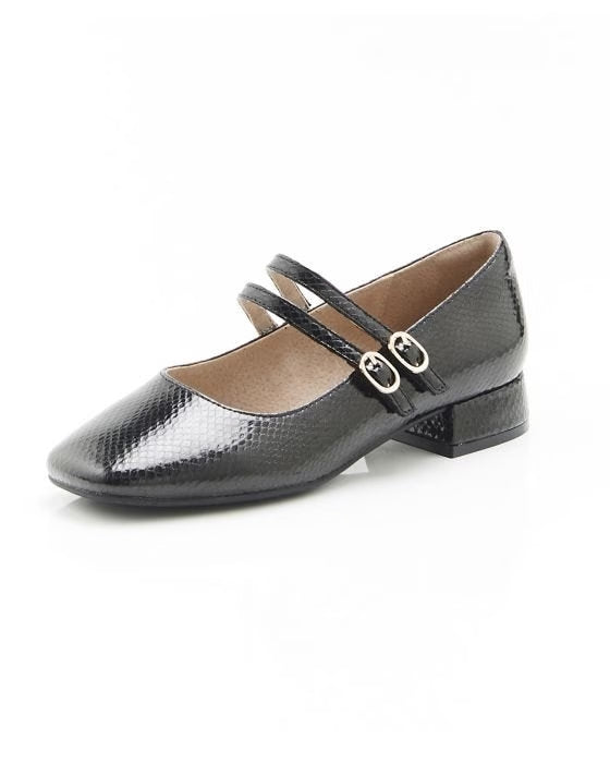 Damart Textured Leather Maryjane Block Heel Pump in Black