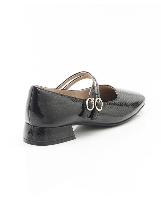 Damart Textured Leather Maryjane Block Heel Pump in Black