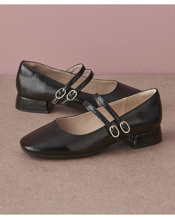 Damart Textured Leather Maryjane Block Heel Pump in Black