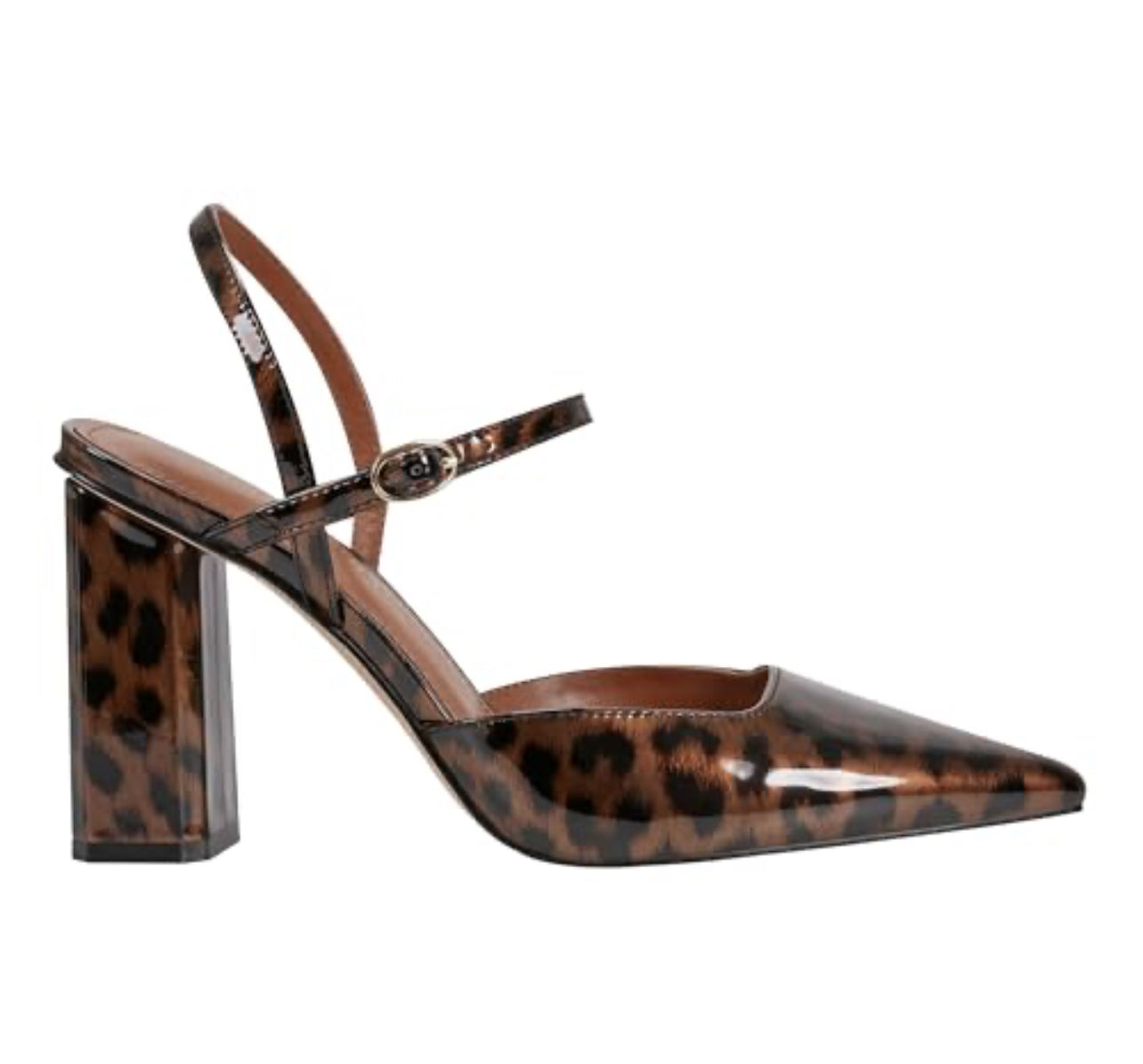 Marc Fisher Animal Print Patent Leather Block Heel Pump in Brown