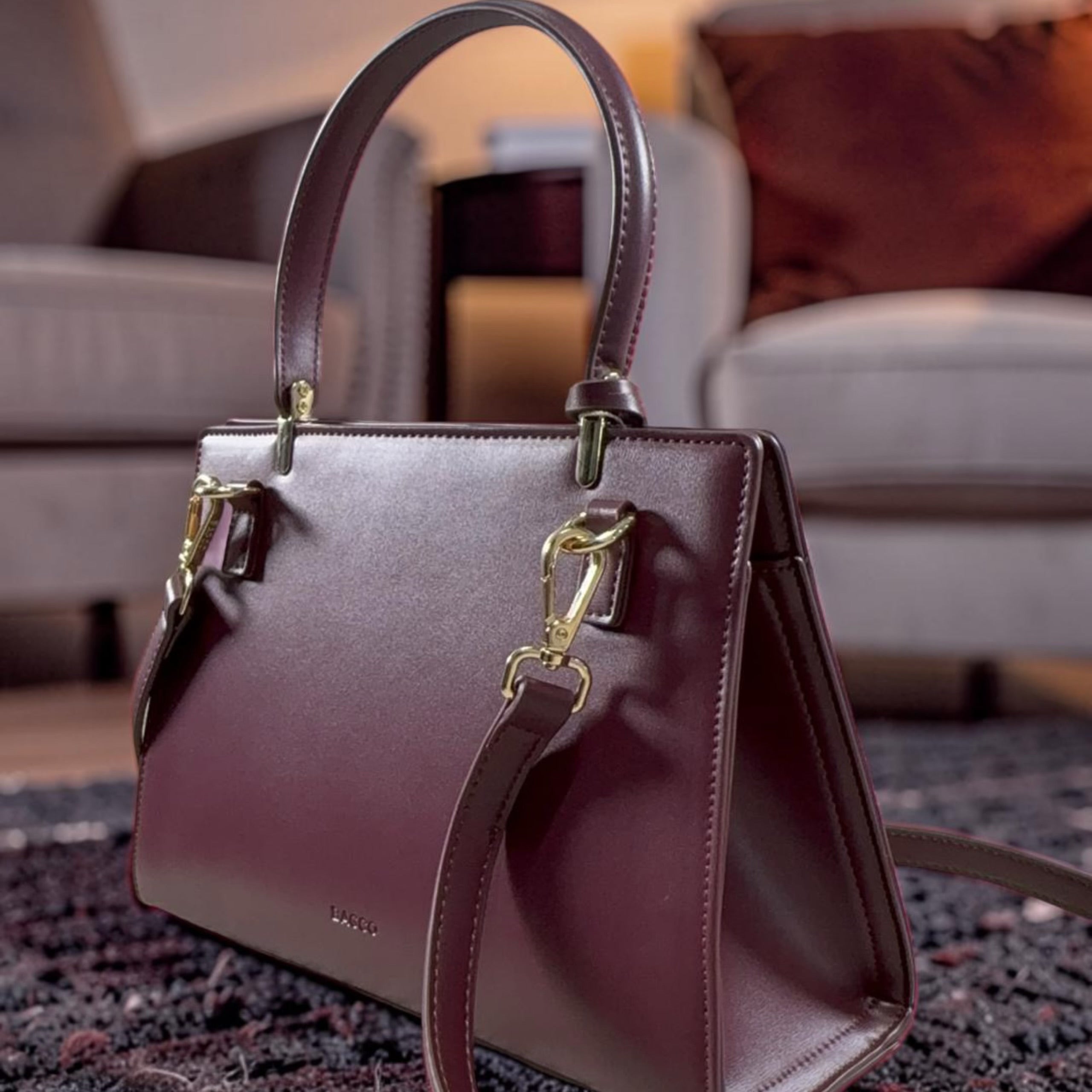 Bagco Single Top Handle Compact Bag in Burgundy