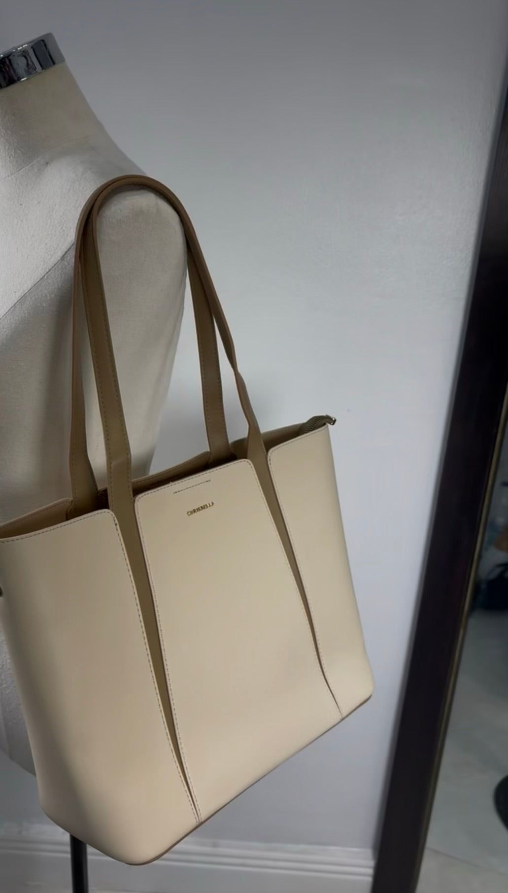 Chrisbella Leather Large Bag in Cream