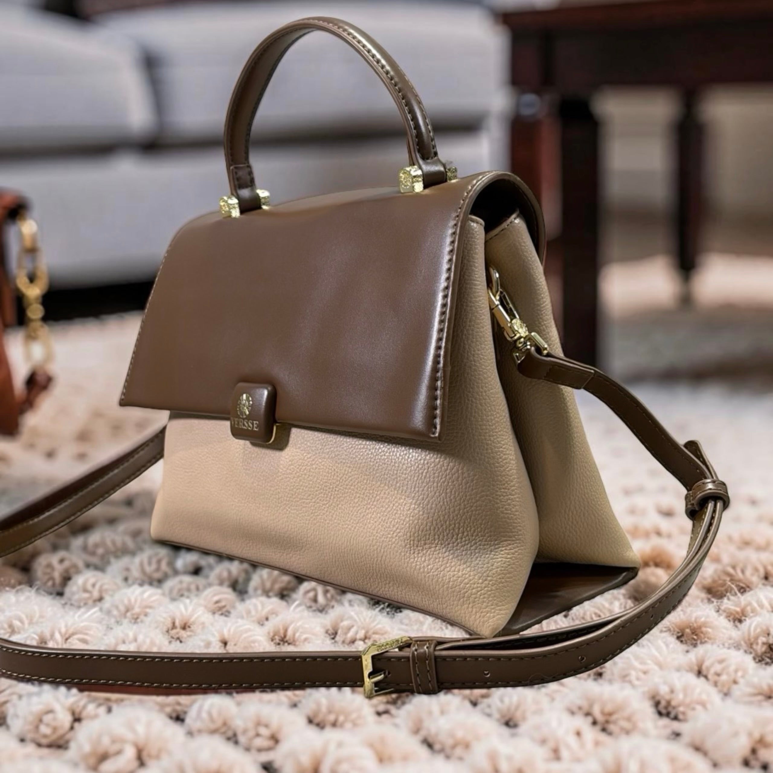 Versse Top Handle Flap Closure Bag in Coffee