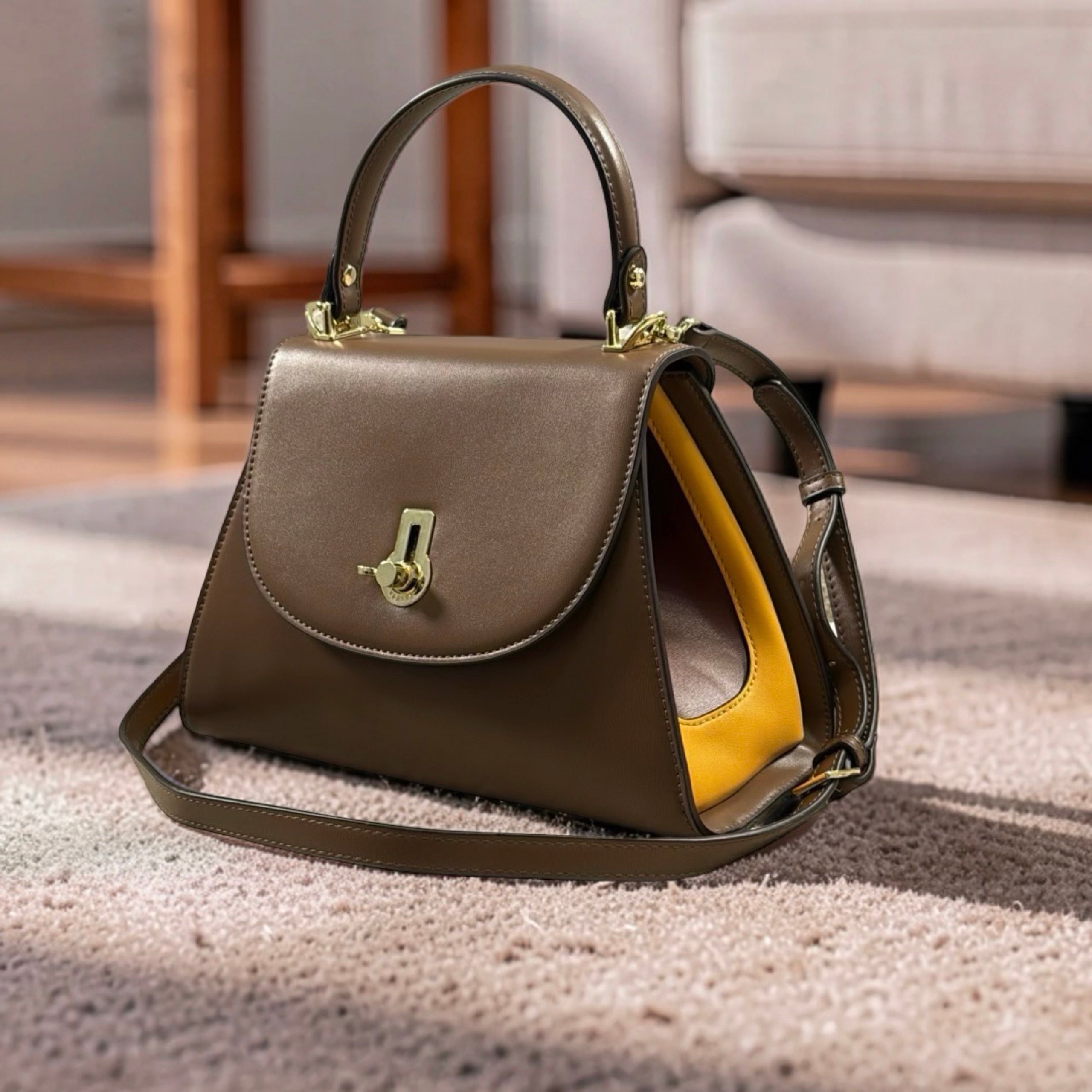 Versse Top Handle Winged Bag in Coffee