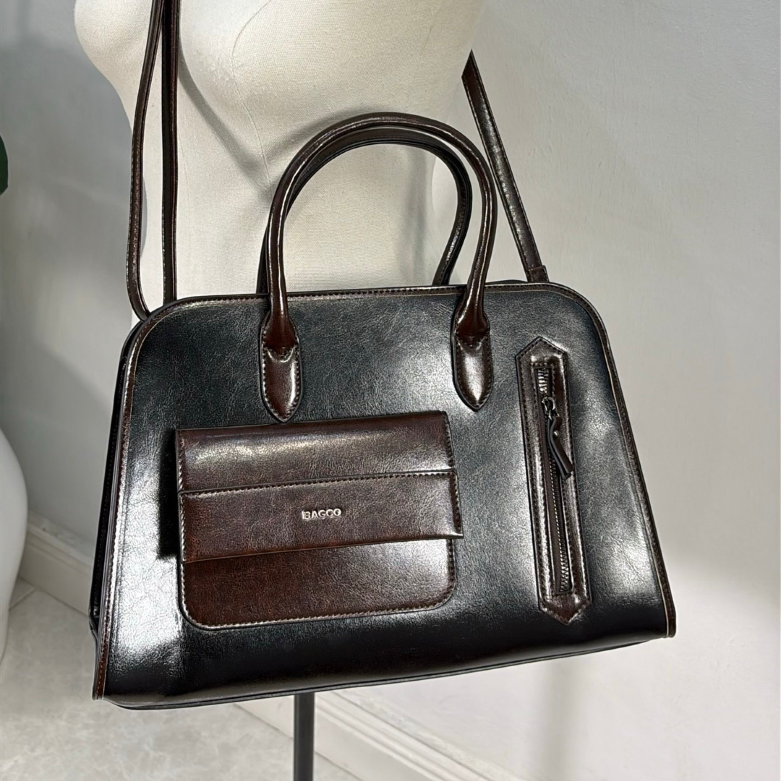 Bagco Front Pocket Detail Structured Bag in Black