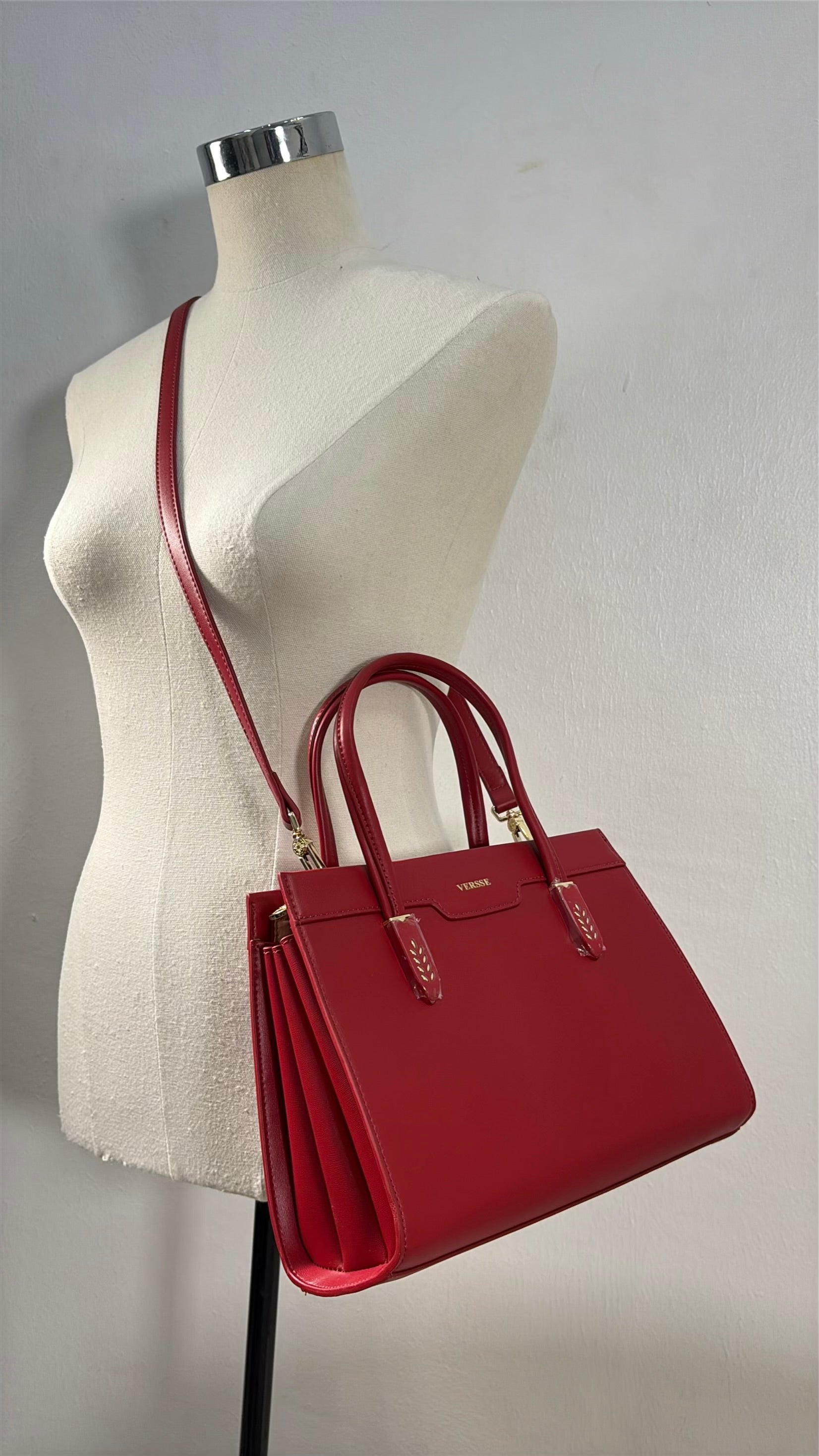 Versse Detail Handle Structured Bag in Red