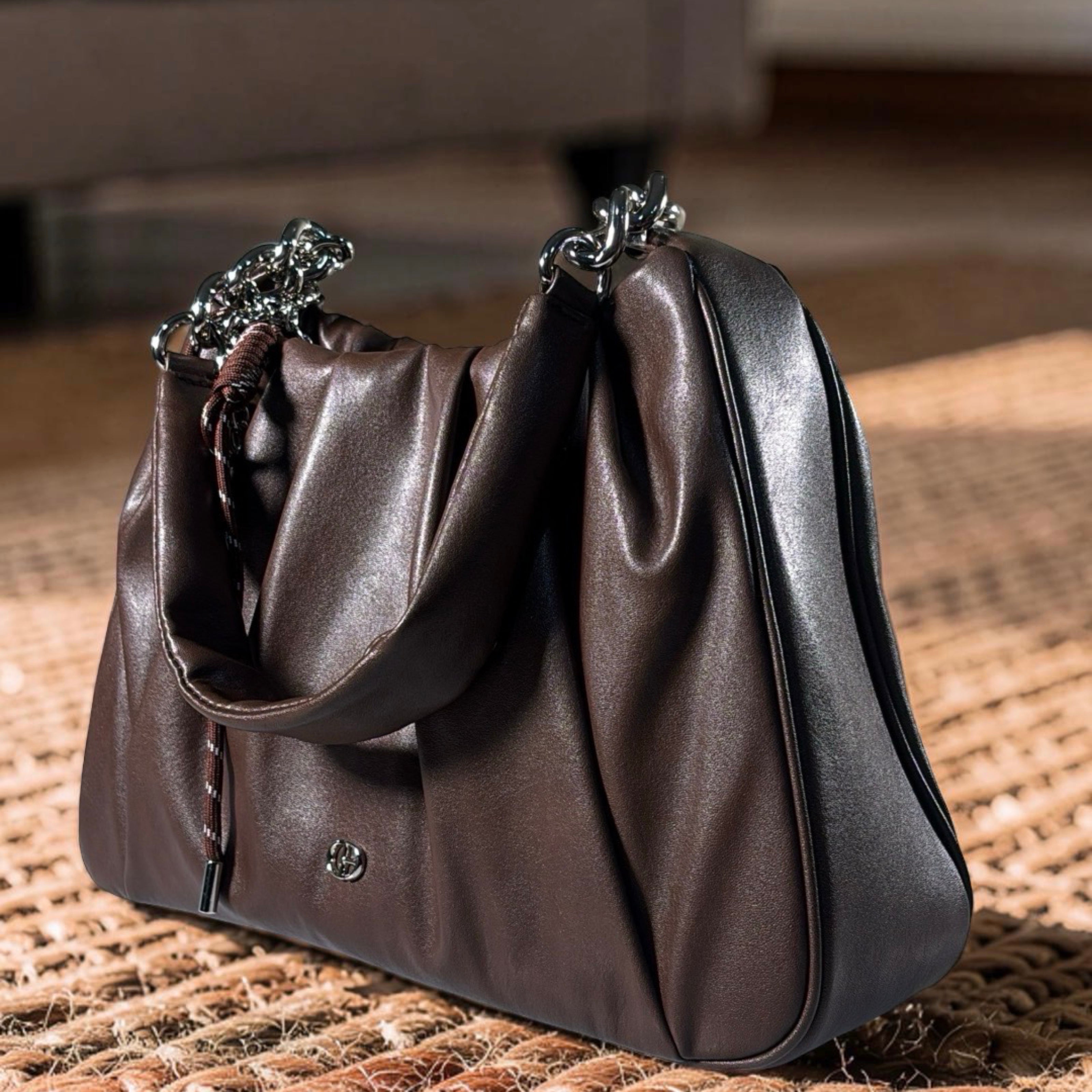 Chrisbella Ruched Deisgn Single Strap Bag in Coffee