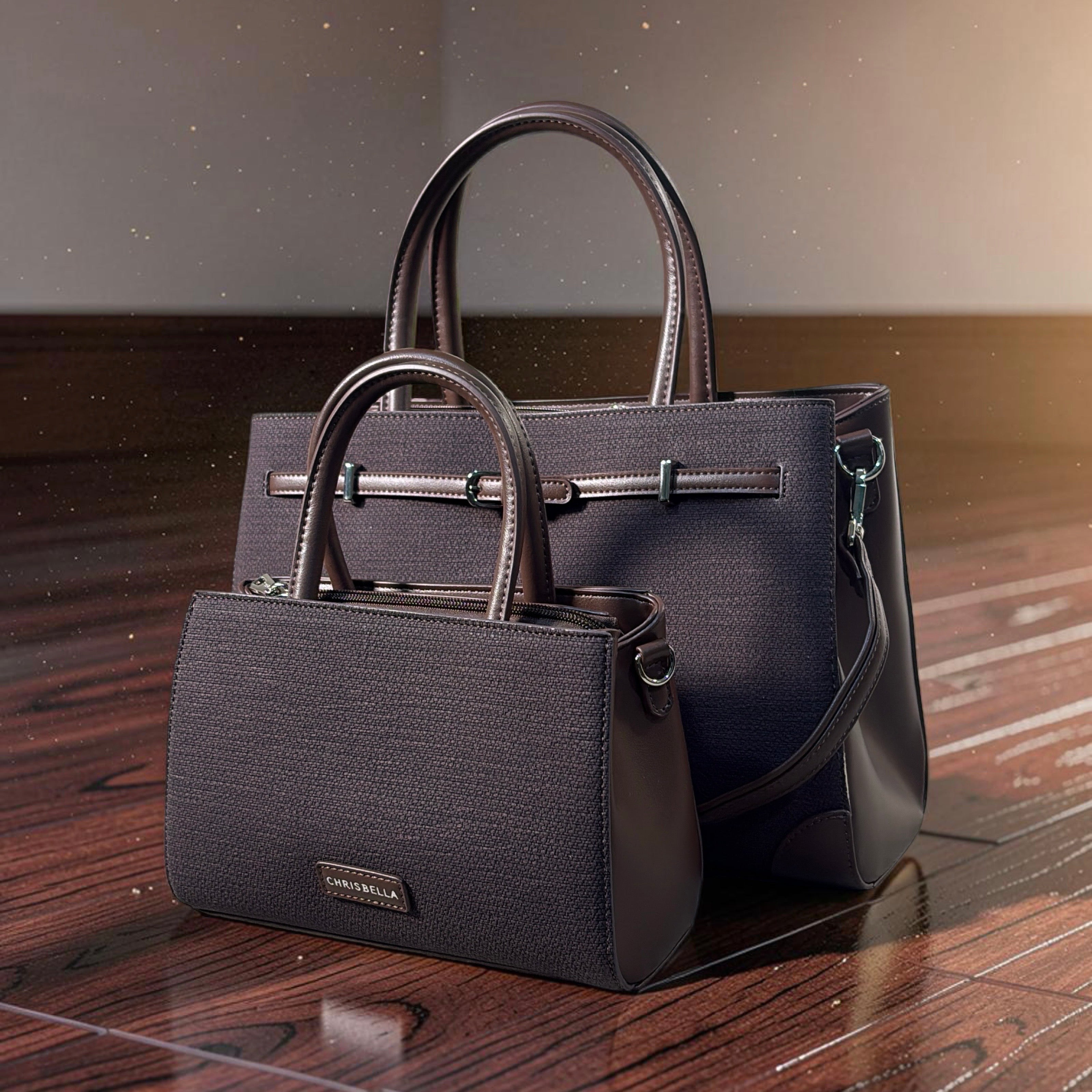 Chrisbella Buckle Detail Structured Bag in Coffee