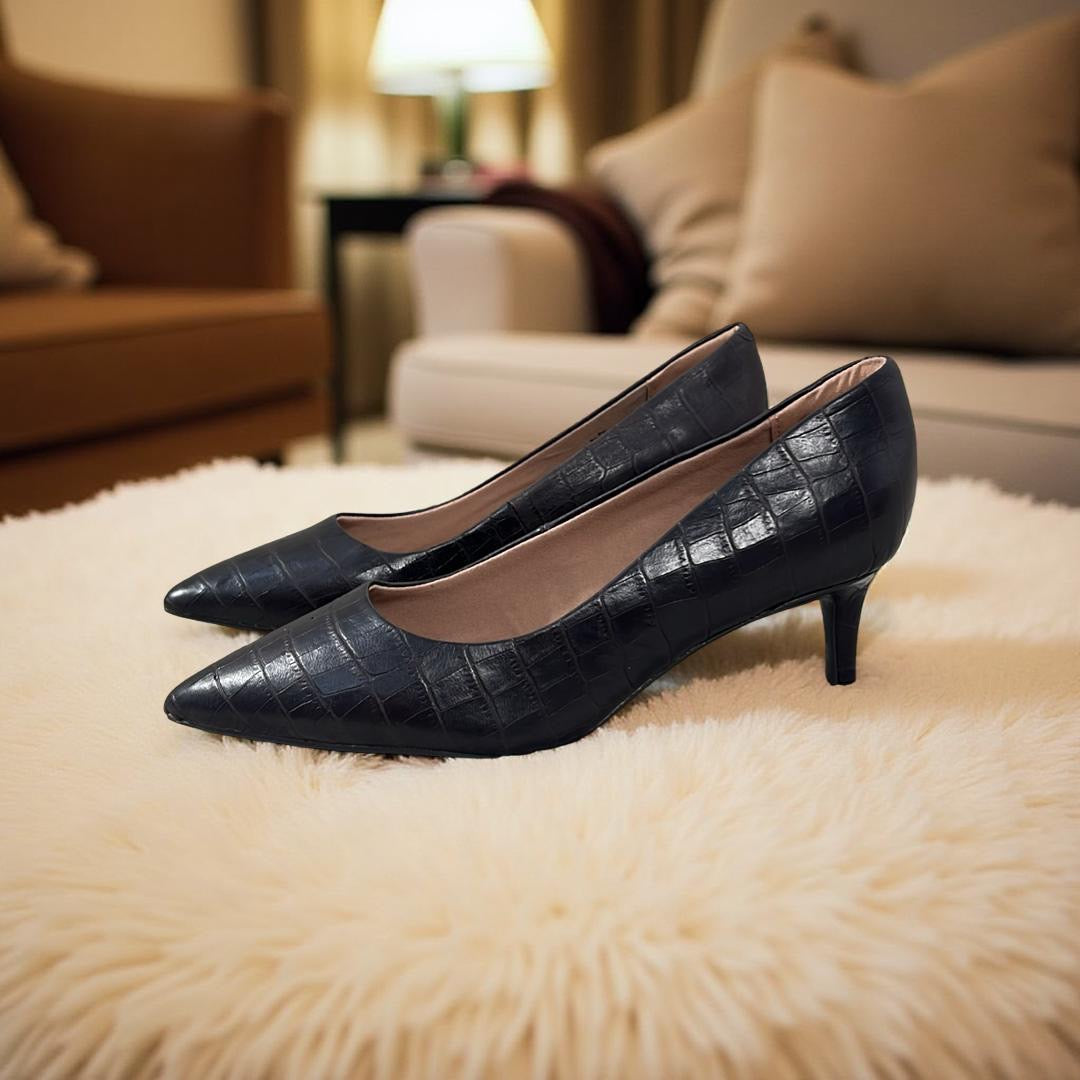 Rockport Faux Croc Pointed Toe Pump in Coffee