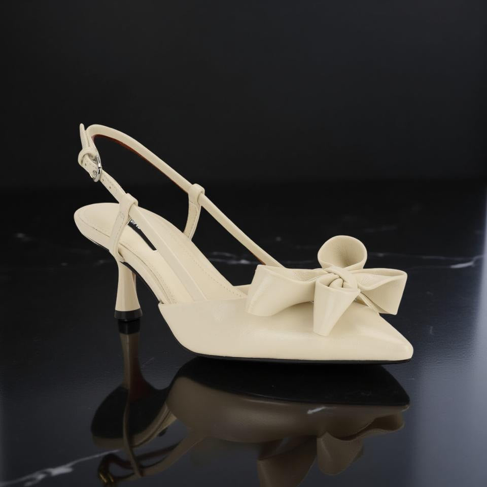 Nine West Bow-Detail Leather Pointed Slingbacks in Ivory