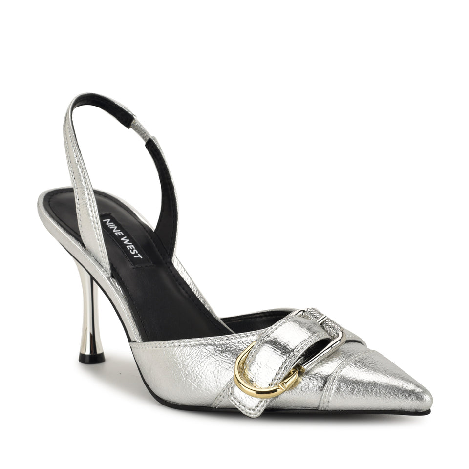 Nine West Textured Leather Pointed Toe Slingback Pump in Silver