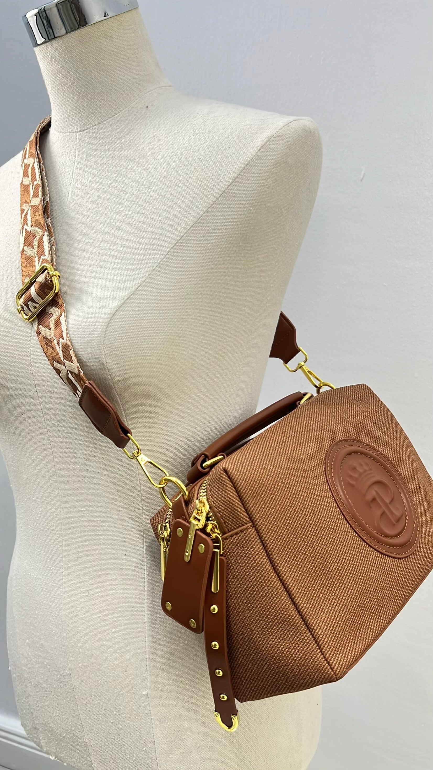 Classic Top Handle Dual Compartment Bag in Brown