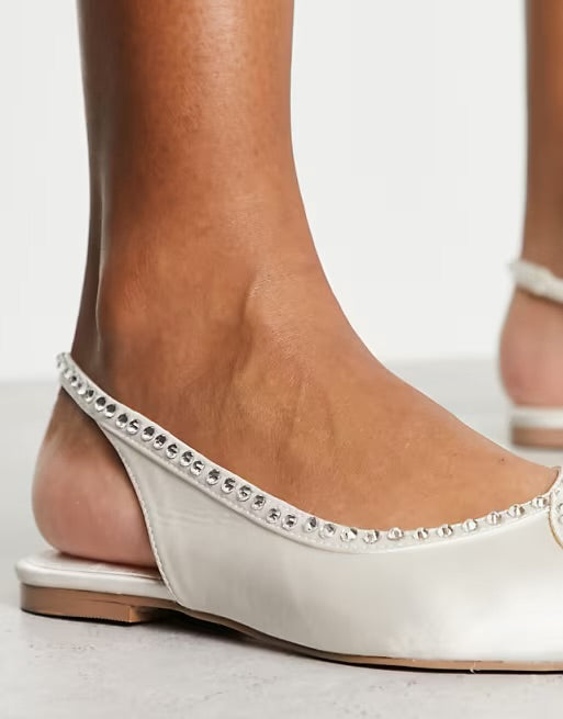 ASOS LUST HEART DIAMANTÉ BALLET IN IVORY