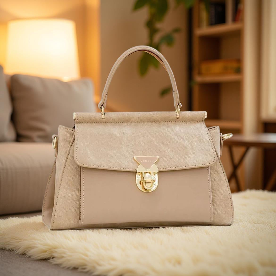 Versse Top Handle Contrast Bag in Apricot