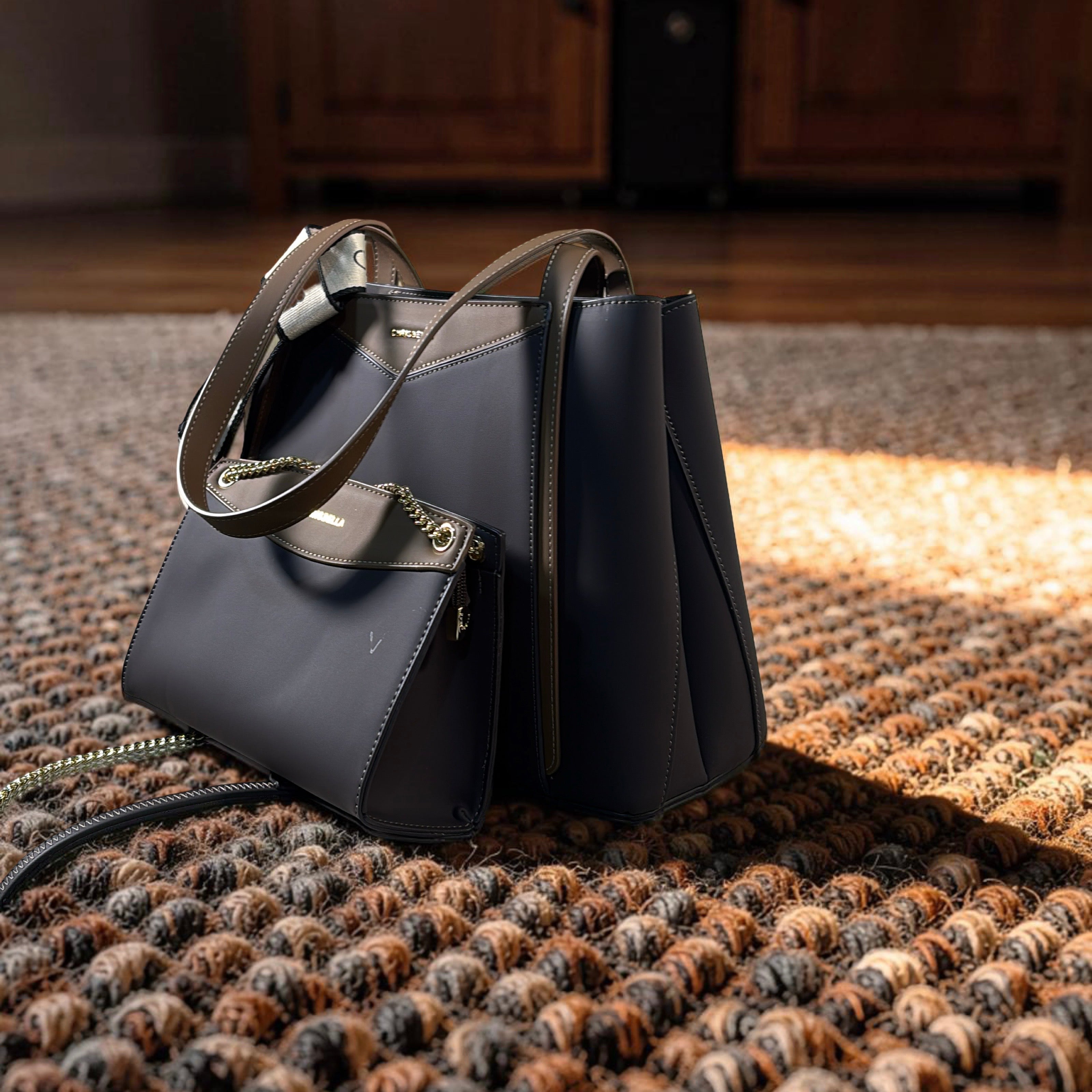 Chrisbella 2-in-1 Contrast Color Shoulder Bag in Coffee