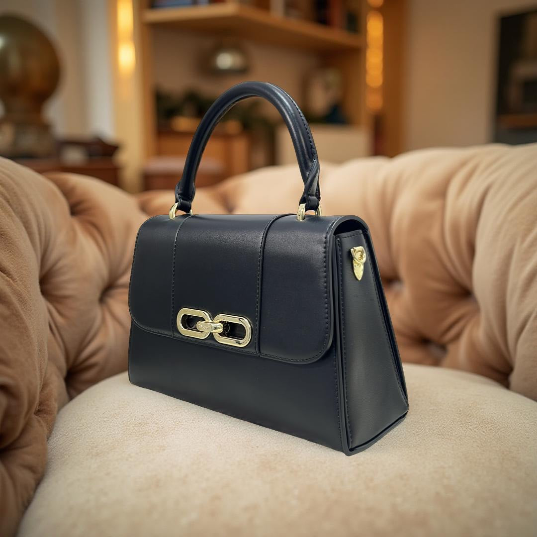 Versse Top handle Structured Flap Bag in Black