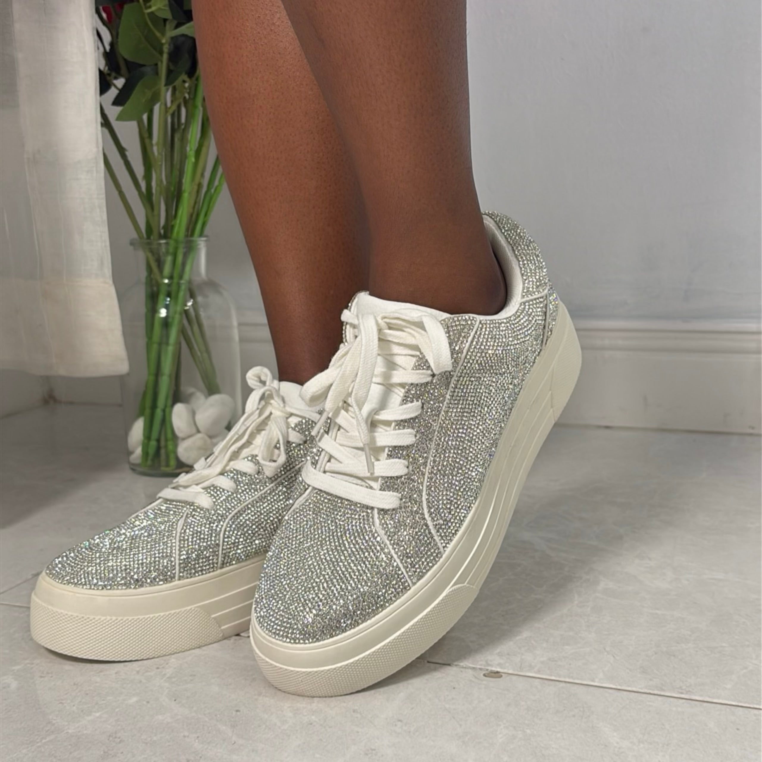 Jessica Simpson Embellished Lace-Up Dress Sneakers in White