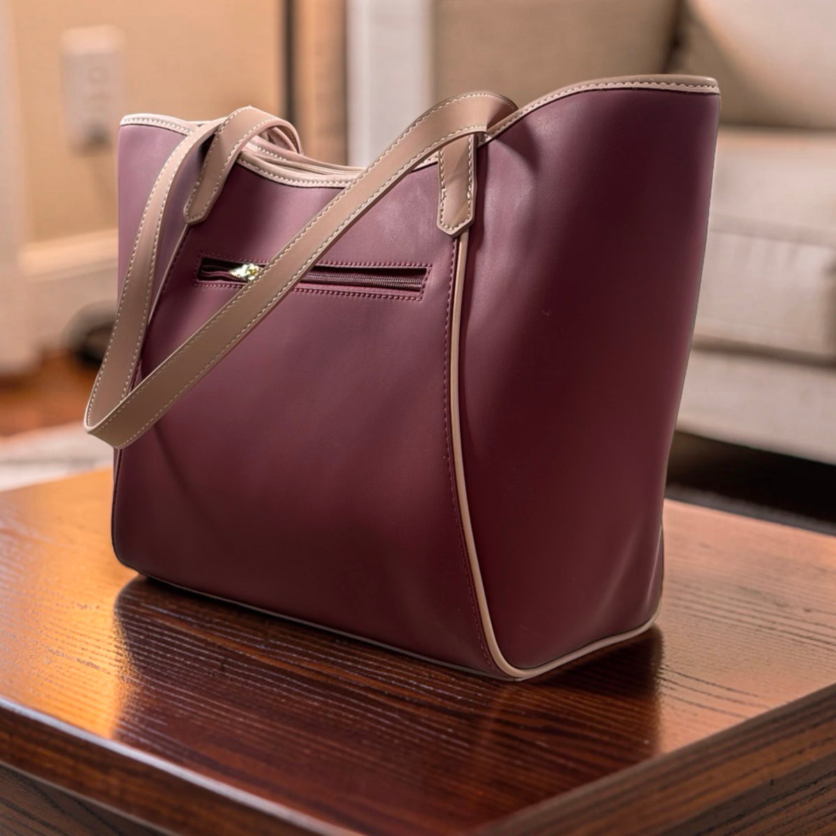 Chrisbella Large Two-Tone Bag in Beige Wine