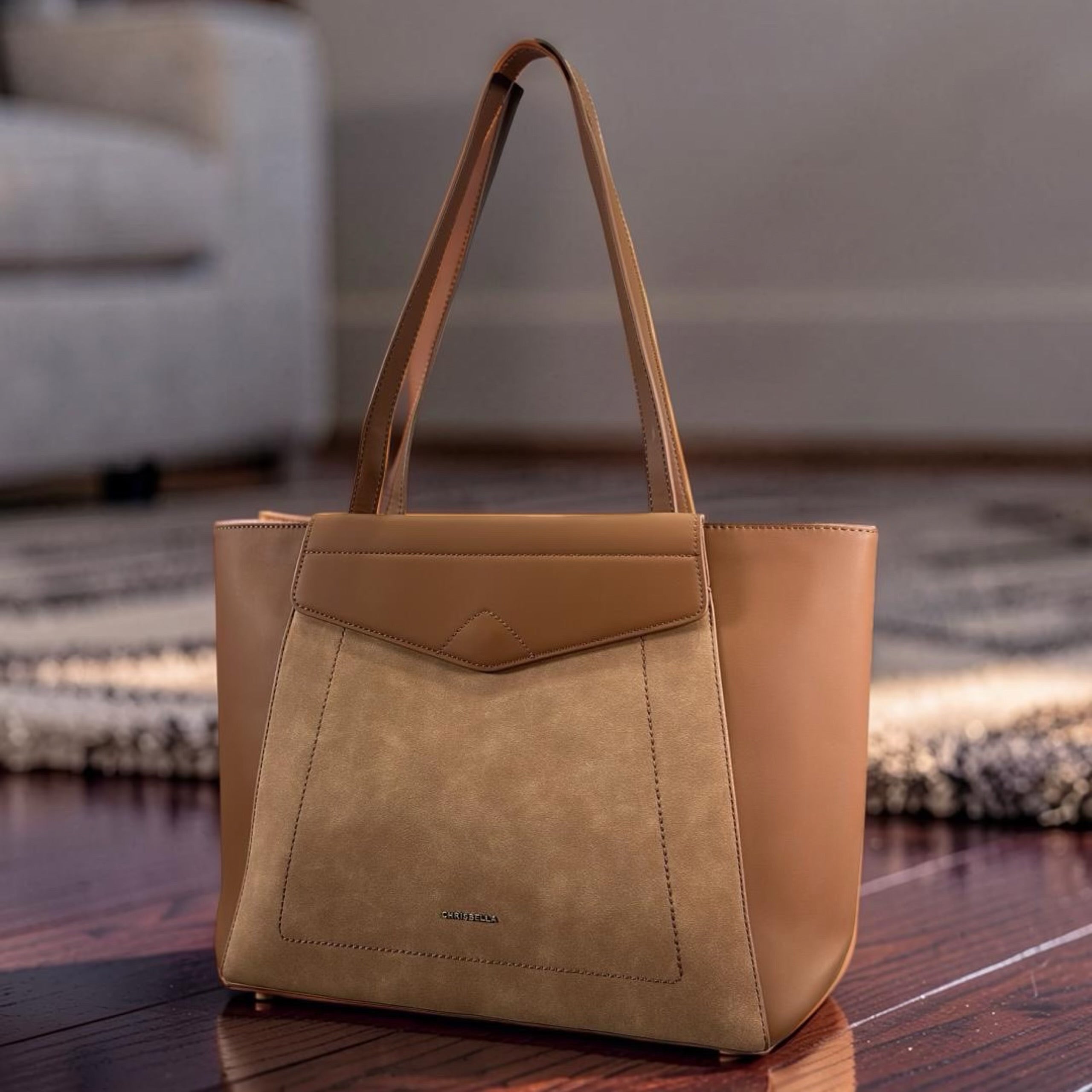 Chrisbella Large Contrast Shoulder Bag in Brown