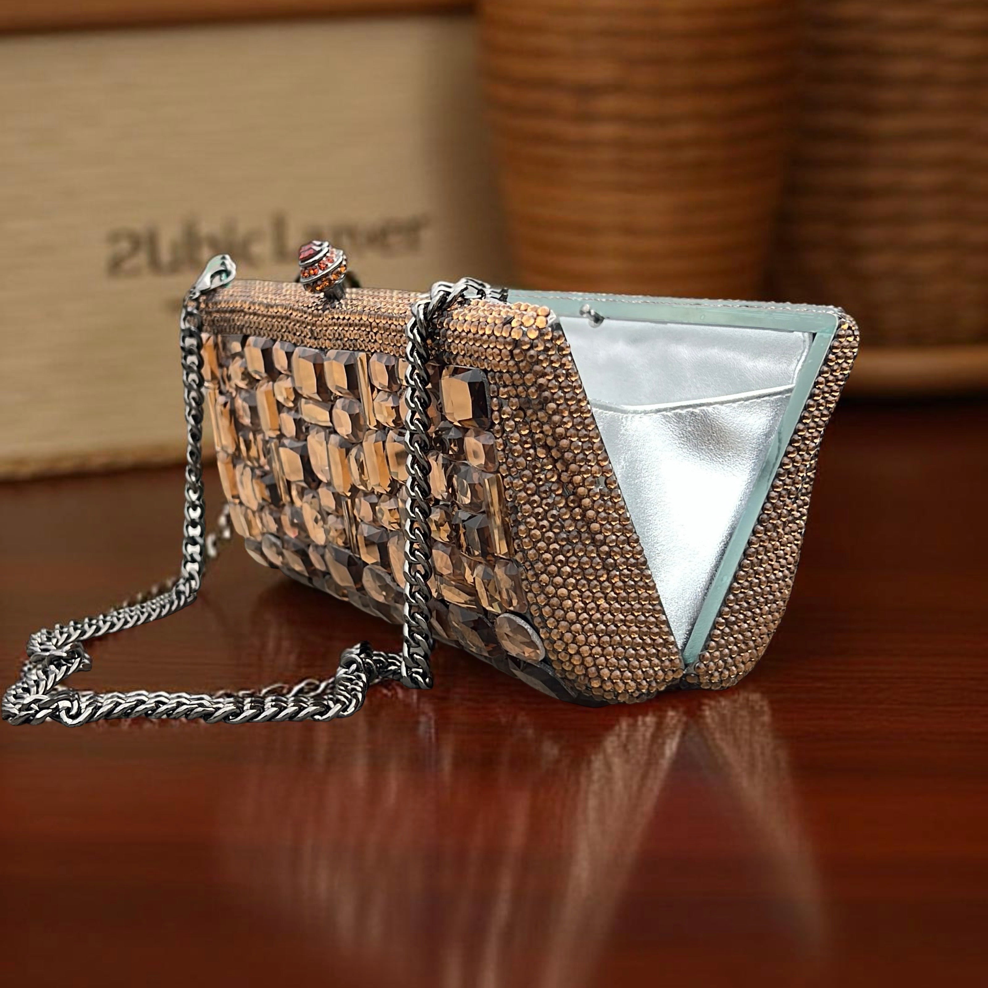 Venice Swarovski Clutch Party Purse in Brown