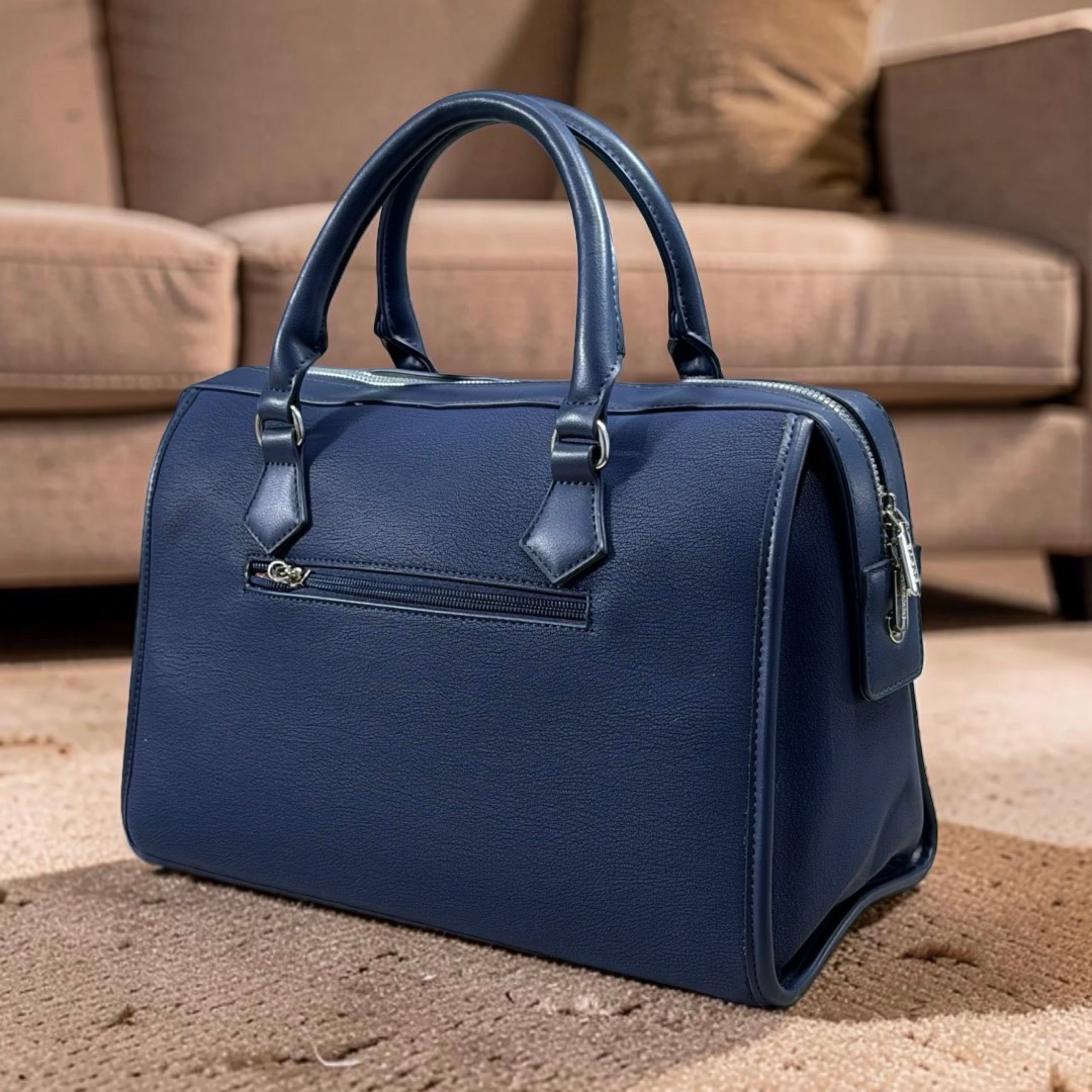 Bagco Double Front Zip Two-Tone Bag in Navy