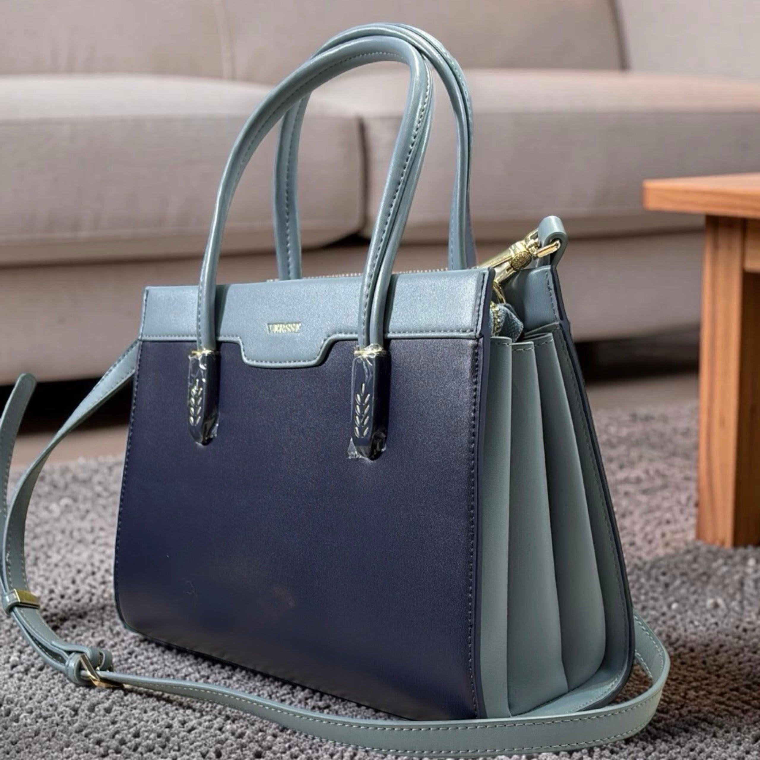 Versse Detail Handle Structured Bag in Navy