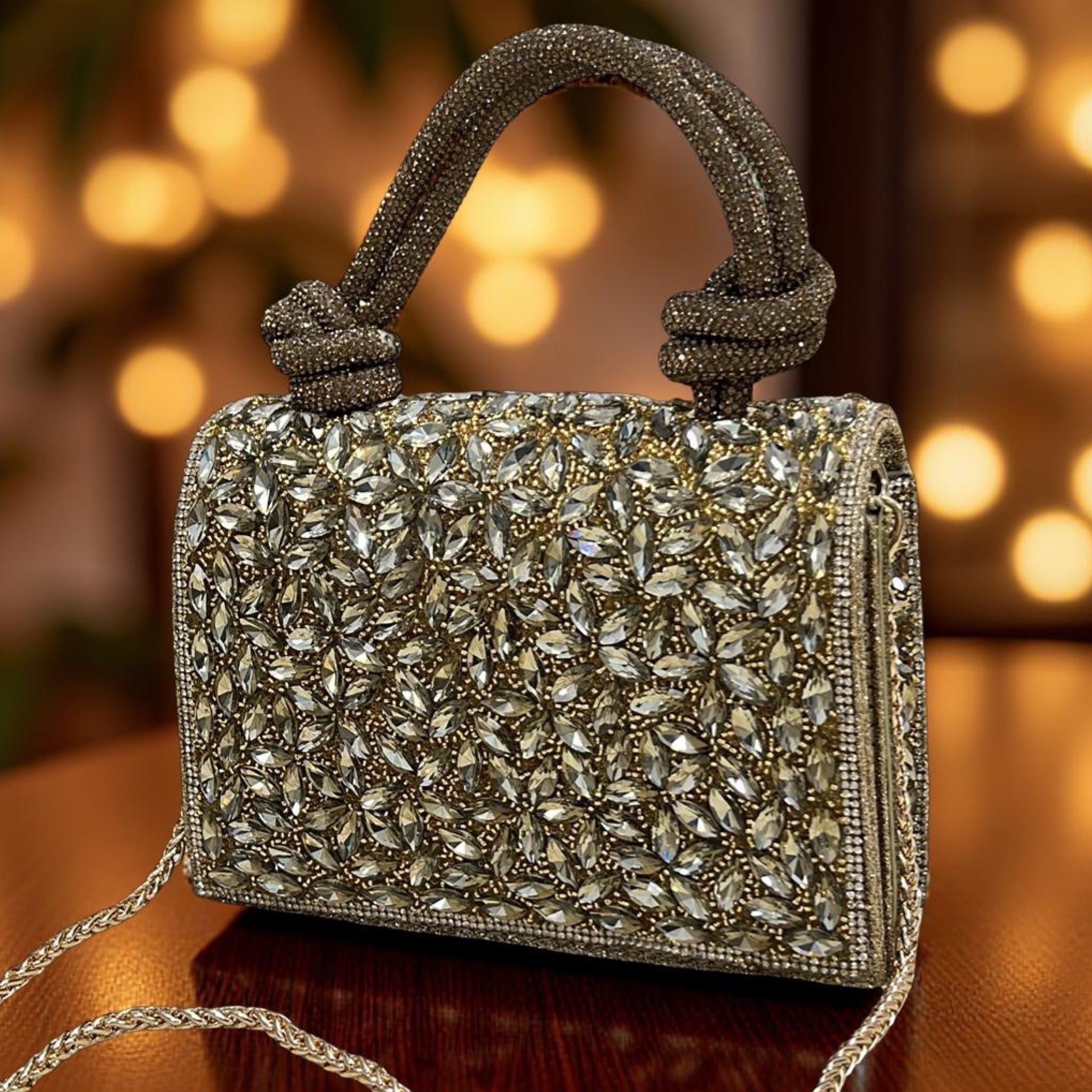 Top Handle Tie-Knot Embellished Purse in Gold