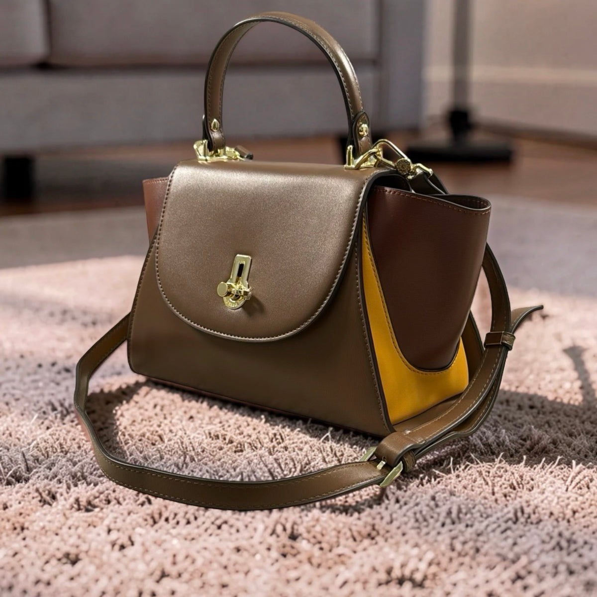 Versse Top Handle Winged Bag in Coffee