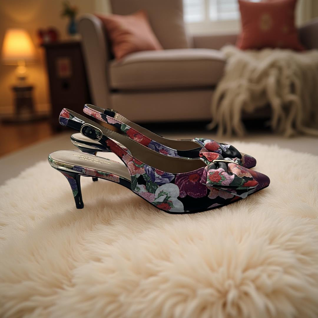 Andrew Marc Floral Leather Bow Detail Slingback Pump in Multi