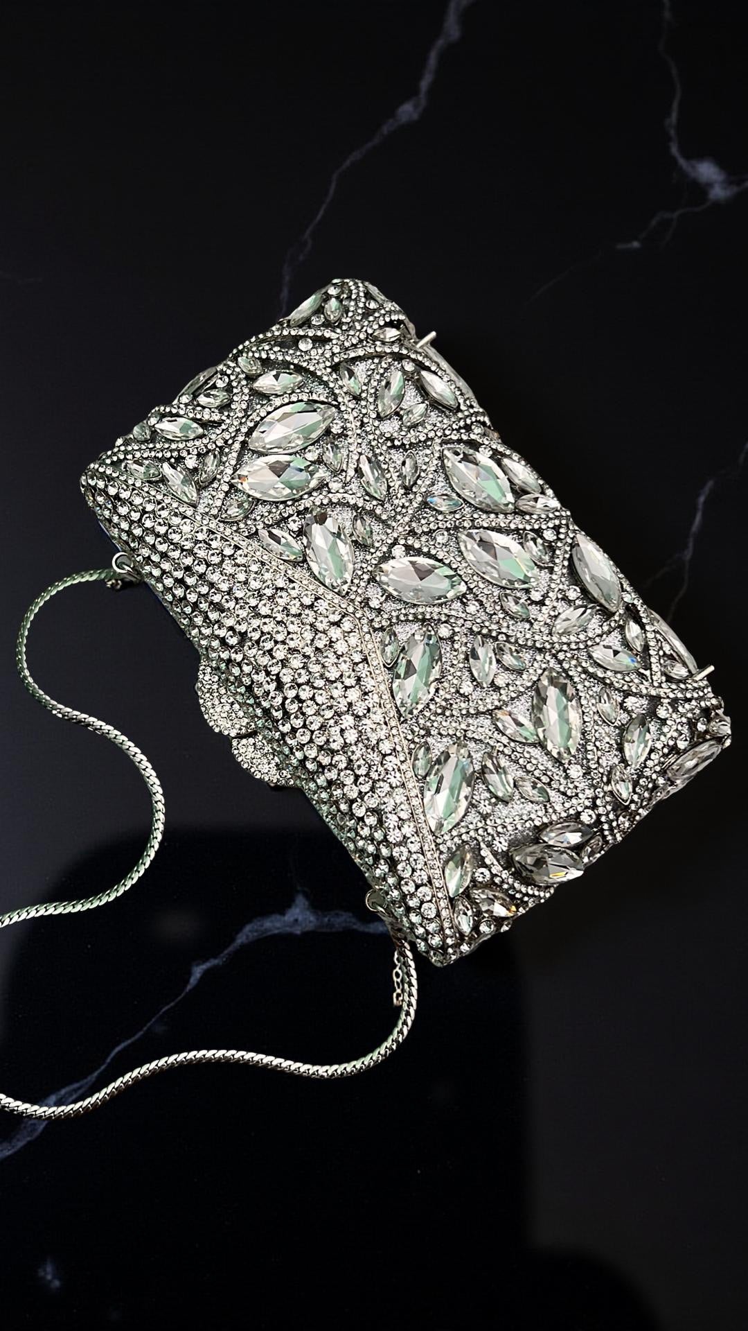 Santiago Structured Clutch Party Purse with Stones in Silver